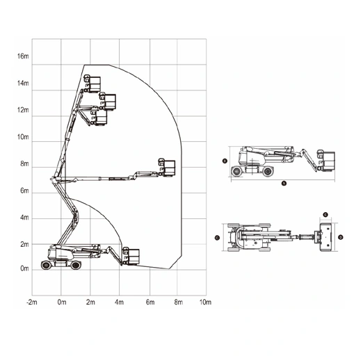 Diagrama técnico Plataforma Articulada Elétrica AE15 — 15,70m, locação em Curitiba